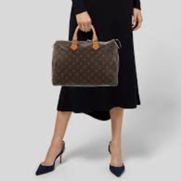 Vintage Louis Vuitton Speedy 35 Monogram Satchel Shoulder Bag Leather Gold - Picture 12 of 15